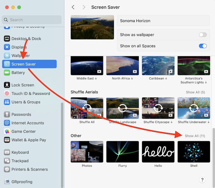 How to select a non-Apple screensaver in MacOS Sonoma v14 step 1
